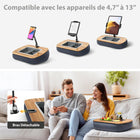 ShoppingAll - Coussin Support Réglable Pour Tablette Avec Bol À Collations - Gris-Utilisation Polyvalente 2-en-1 - Sert de support pour tablette ou de bureau sur les genoux. Fixez le bras pour un usage mains libres ou retirez-le pour plus de confort.