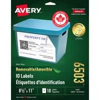Avery 6503 Étiquettes amovibles blanches, laser, 8-1/2" x 11", 10/pqt-Enlevez, réutilisez ou déplacez facilement!