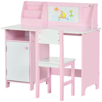 Qaba - Ensemble bureau et chaise pour enfants (2 pièces) avec tableau blanc et rangement - Rose-L'ensemble de 2 pièces comprend 1 bureau et 1 chaise assortie 
