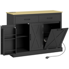 HOMCOM - Buffet style ferme avec station de charge et rangement poubelle dissimulé - noir-Deux prises CA, un port USB et un port USB-C pour charger facilement les appareils. Trou pour câble à l'arrière pour la gestion des fils 