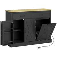 HOMCOM - Buffet style ferme avec station de charge et rangement poubelle dissimulé - noir-Deux prises CA, un port USB et un port USB-C pour charger facilement les appareils. Trou pour câble à l'arrière pour la gestion des fils 