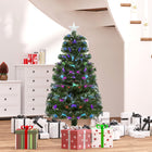 HOMCOM - Arbre de Noël artificiel à fibres optiques pré-éclairé de 4ft décoration de vacances étoile-Feux à fibres optiques pré-éclairés en 7 couleurs répartis sur tout l'arbre 