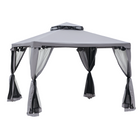 Outsunny - Pavillon de terrasse 10 pi l x 10 pi L, pavillon d’extérieur, toit à 2 niveaux, gris-Tissu en polyester pour bloquer les rayons nocifs du soleil