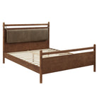 Modway - Leni Grandeur nature Cuir et bois véganes Cadre de lit à plateforme jumelée - Noyer-Support en lattes de bois