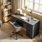 HOMCOM - Bureau exécutif de style ferme 55 po avec tiroirs - grain de bois noir-Sept tiroirs organisent la papeterie et les dossiers pour un espace sans encombrement au quotidien