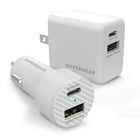 HyperGear - Chargeur voiture et mural double port USB-A/USB-C 20 W - Blanc-Chacun des chargeurs peut charger rapidement deux appareils en même temps
