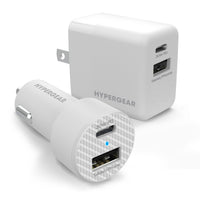 HyperGear - Chargeur voiture et mural double port USB-A/USB-C 20 W - Blanc-Chacun des chargeurs peut charger rapidement deux appareils en même temps