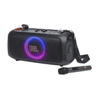 JBL - PartyBox On-The-Go Essential - Enceinte de Soirée Portable avec Effets Lumineux et Micro Sans Fil-Fêtes sur la plage, soirées au bord de la piscine ou danses sous la pluie. La protection anti-éclaboussures IPX4 protège votre enceinte JBL PartyBox On-The-Go Essential lorsque l’eau s’invite à votre soirée. 