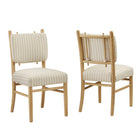 Modway - Mauden Mélange de lin Fauteuil d’appoint de salle à manger Ensemble de 2 - Flocons d’avoine rayés-Ensemble de 2 chaises de salle à manger