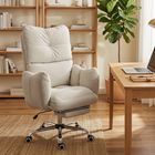 HOMCOM - Chaise de bureau ergonomique inclinable avec tissu flanelle neige - blanc crème-S'incline jusqu'à 155° avec un repose-pieds pour des siestes relaxantes à tout moment