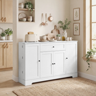 HOMCOM - Buffet moderne 55 po avec tiroir et étagères latérales de rangement - blanc-Les étagères réglables assurent un rangement personnalisé pour tous vos besoins 