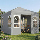 Outsunny - Tente auvent pliante 9.6 pi l x 9.6 pi L avec 4 parois latérales - Installation facile à 1 bouton - Gris clair-Huit trous empêchent l'accumulation d'eau de pluie pour moins d'entretien