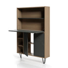 Nexera - Bureau mural Slim, Muscade et gris charbon-Finition en MDF laqué, texturé et en mélamine de qualité supérieure, résistante aux égratignures, aux taches et à l'eau pour votre usage quotidien