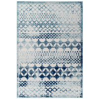 Modway - Reflect Giada Abstract Diamant Marocain Treillis Tapis intérieur/extérieur de 8 pi l x 10 pi L - Ivoire et bleu-Tapis de treillis marocain en diamant vieilli