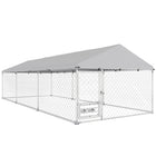PawHut - Parc extérieur pour chien avec bols rotatifs réglables 19,7 pi x 7,5 pi x 5,2 pi-Les tubes en métal galvanisé et le treillis en fil d'acier épais garantissent une solidité durable 