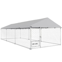 PawHut - Parc extérieur pour chien avec bols rotatifs réglables 19,7 pi x 7,5 pi x 5,2 pi-Les tubes en métal galvanisé et le treillis en fil d'acier épais garantissent une solidité durable 