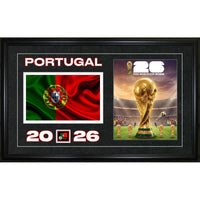 Frameworth - Coupe du Monde FIFA 2026 Officielle Portugal Cadre Drapeau et Trophée - 15 po x 24 po-Murale encadrée Drapeau et Trophée sous licence officielle de la Coupe du Monde FIFA 2026 pour l'Équipe Portugal.