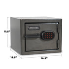 SA Consumer Products - Coffre résistant au feu avec verrou électrique - 0,75 pi³ - 11,5" H x 14,5" L x 15" P - Noir-Éclairage intérieur lumineux, moquette intérieure complète, étagères réglables en hauteur/amovibles, et quatre crochets pour clés montés sur la porte.