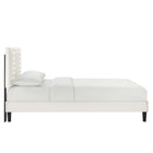 Modway - Sofia Chenal Touffé Performance Velvet Lit de plateforme King, Blanc-Pieds en bois noir effilés