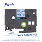Brother − Ruban adhésif plastifié pour étiqueteuse P-touch − 12 mm − impression bleue sur étiquette blanche-Parfait pour les applications d’étiquetage quotidiennes à la maison, au bureau ou sur le lieu de travail, comme l’organisation des dossiers, les codes-barres, les clés USB, les fournitures de bureau, le contenu du garde-manger et du congélateur, les articles pour enfants et l’équipement