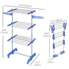 HOMCOM - Séchoir à vêtements pliable à 3 niveaux réglables - bleu-Structure en acier inoxydable offrant un excellent soutien 