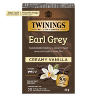 Twinings - Sachets de thé noir Earl Grey vanille crémeuse - paquet de 20-Mélangé avec du thé noir, de la bergamote et de la vanille pour offrir une version douce et crémeuse du thé Earl Grey classique
