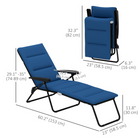 Outsunny - Chaise longue pliante avec coussin - dossier réglable - bleu-Rembourrage doux assurant une assise confortable