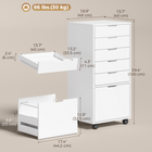 HOMCOM - Classeur vertical à 6 tiroirs avec roulettes verrouillables - blanc-La surface supérieure de 18,9 po l x 15,7 po P convient pour poser une imprimante 