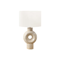 Monarch Specialties - Luminaire - 28 po H Lampe De Table - Résine Beige - Abat-Jour Ivoire / Crème - Contemporain-Ajoutez une touche de modernité à votre intérieur avec cette superbe lampe de table de 28 pouces de haut, dotée d'une élégante base en résine beige ressemblant à de la pierre de travertin avec une découpe circulaire et un abat-jour en tissu ivoire doux, parfait pour ajouter un accent branché à votre salon, votre chambre ou votre bureau
