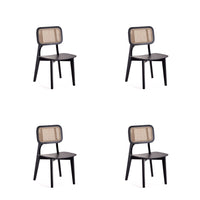 Manhattan Comfort - Lot de 4 chaises de salle à manger Versailles 47 cm style industriel chic - noir et cannage naturel-Chaise de salle à manger moderne au style industriel chic avec cannage, parfaite pour la salle à manger, lot de 4