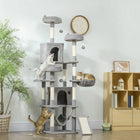 PawHut - Arbre à chat, grande tour de 76 po avec poteaux à griffer - gris clair-Deux hamacs offrent à vos chats différentes options de détente 