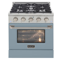 Kucht - 30 po Série KDF Cuisinière Pro Style au gaz naturel - Acier inoxydable/Bleu pâle-Four à convection extra-large de 4,2 pi³ avec configuration à 5 grilles et grande fenêtre de four pour une visibilité accrue et une cuisson polyvalente