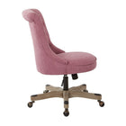 Chaise de bureau Hannah capitonnée, Orchidée-Base en bois gris et fini métallique avec roulettes pour tapis