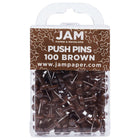 JAM Paper - Punaises colourées - couleur chocolat - paquet de 100-Punaises à tête en plastique | Couleur : Marron chocolat
