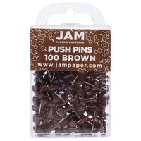 JAM Paper - Punaises colourées - couleur chocolat - paquet de 100-Punaises à tête en plastique | Couleur : Marron chocolat