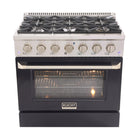 Kucht - 36 po Série KNG Cuisinière Pro Style au gaz naturel - Acier inoxydable/Noir-Cuisinière à gaz 6 brûleurs incluant un brûleur double de 20 000 BTU TrueSimmer, un brûleur de 15 000 BTU, un brûleur de 12 000 BTU, deux brûleurs de 9 000 BTU et un brûleur de 6 000 BTU pour un mijotage délicat