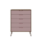 Manhattan Comfort - Rockefeller commode haute et table de chevet style milieu du siècle - nature et rose poudré - ensemble de 2-Parfait pour le rangement ou l’exposition d’objets Kit anti-basculement inclus