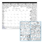 Blueline - 2026 Calendrier sous-main mensuel à colorier DoodlePlan - 22 po x 17 po - Bilingue-Support de carton renforcé et coins clair renforcés