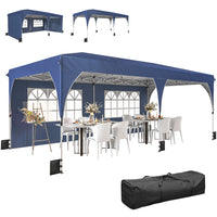 Outsunny - Tente auvent pliante 10 pi l x 20 pi L, Auvent instantané avec bandes réfléchissantes - Bleu foncé-Pavillon spacieux de 10 x 20 pi pour les rassemblements en plein air