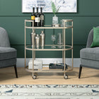 Hudson&Canal - Chariot de bar ovale Leif 30 po de largeur - Nickel satiné-Le dessus peut supporter 40 lb, les étagères du milieu et du bas peuvent supporter 20 lb chacune