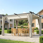 Outsunny - Pergola Extérieur avec Auvent Rétractable et Rideaux - 10 pi x 13 pi - Blanc Crème-Auvent réglable coulissant pour contrôler la lumière du soleil ou la circulation de l'air 