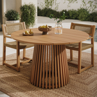 Modway - Lane Rond de 47 pouces Terrasse extérieure Bois de teck Table à manger - Naturel-Base à piédestal à lattes