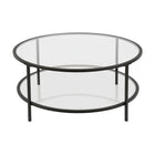 Hudson&Canal - Table basse ron Sivil 91 cm de large avec plateau en verre - Bronze noirci-Le dessus a une capacité de poids de 50 lb, l'étagère peut supporter 40 lb