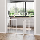 PawHut - Barrière pour animaux de compagnie de 74 à 147 cm de large avec porte, barrière pour chien d'intérieur pour escaliers-Largeur réglable, adaptée à différentes tailles