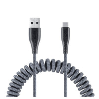 LOGiiX - Piston Connect Coil USB-A vers USB-C - Gris-Câble spiralé extensible de 1,8 m (~ 5,9 pieds) pour charger des appareils USB Type-C
