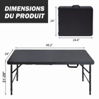 Homy Casa - Table pliante portative de 4 pi avec 4 hauteurs réglables pour utilisation intérieure et extérieure, camping - Noir-Le plastique PEHD résiste aux taches du quotidien
