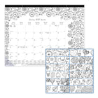 Blueline - 2027 Calendrier sous-main mensuel à colorier DoodlePlan - 22 po x 17 po - motif Botanica - bilingue-Feuilles reliées en haut, perforées pour un détachement facile