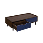 Manhattan Comfort - Ensemble de 2 tables Duane style milieu du siècle : table d’appoint et table basse - brun foncé et bleu marine-21,65 po L x 47,24 po l x 19,68 po H