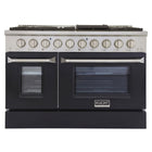 Kucht - 48 po Série KNG Cuisinière Pro Style au gaz propane - Acier inoxydable/Noir-Cuisinez et pâtissez comme un professionnel grâce à deux fours séparés dotés de larges vitres. Le four principal est un four robuste en porcelaine bleue d’une capacité de 4,2 pi³, tandis que le four latéral supplémentaire offre une capacité de 2,5 pi³