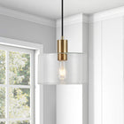 Hudson&Canal - Suspension Henri de de 25 cm de large avec abat-jour en verre - Laiton/Transparent-Conçu pour une ampoule à incandescence de 60 W - ampoule LED de 9 W, ampoule fluorescente (CFL) de 13 W ou ampoule LED à ballast automatique de 9 W, ampoule à culot E26, ampoule non incluse